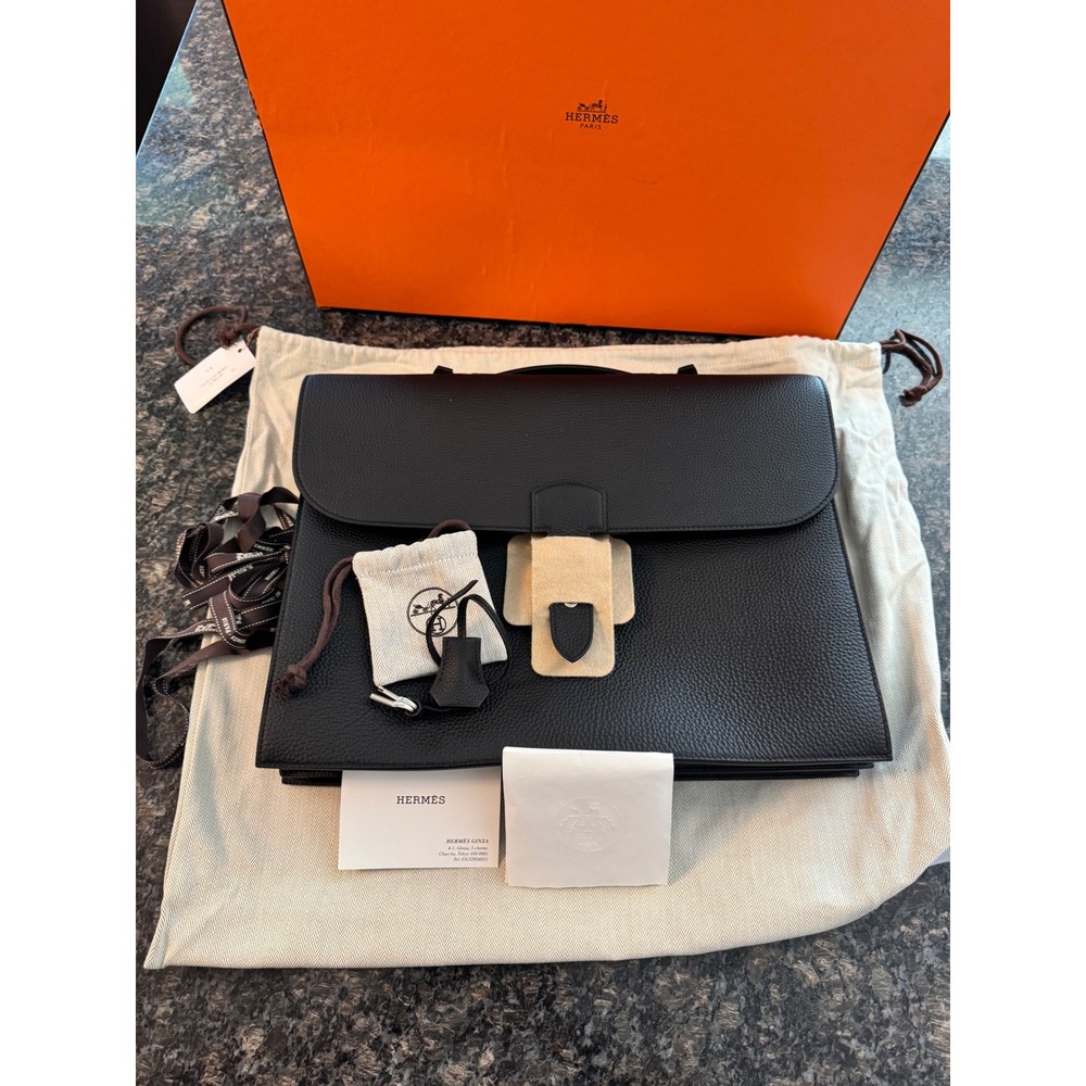 Hermes Sac a Depeches 38 Briefcase Black Togo Leather Palladium Hardware Bag New